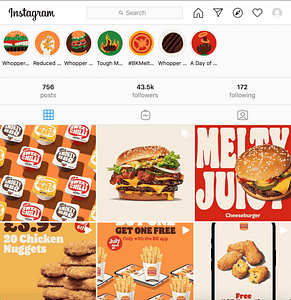 Burger King Instagram Page Screenshot