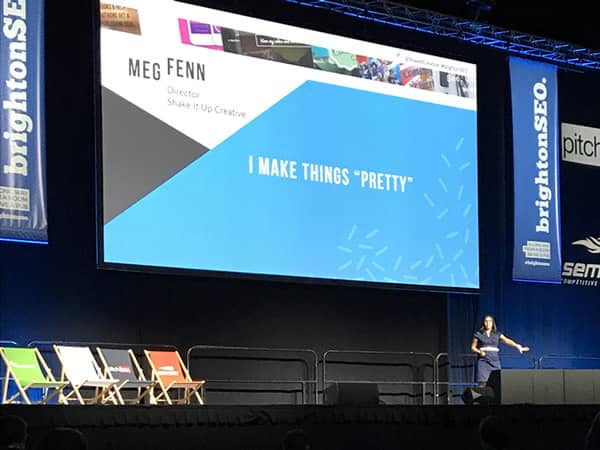Meg as a main stage speaker at Brighton SEO Search Marketing Conference