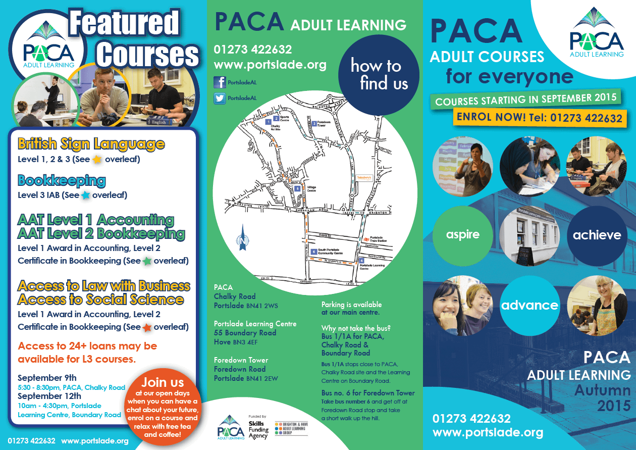 3 fold flyer design PACA Adult Learning